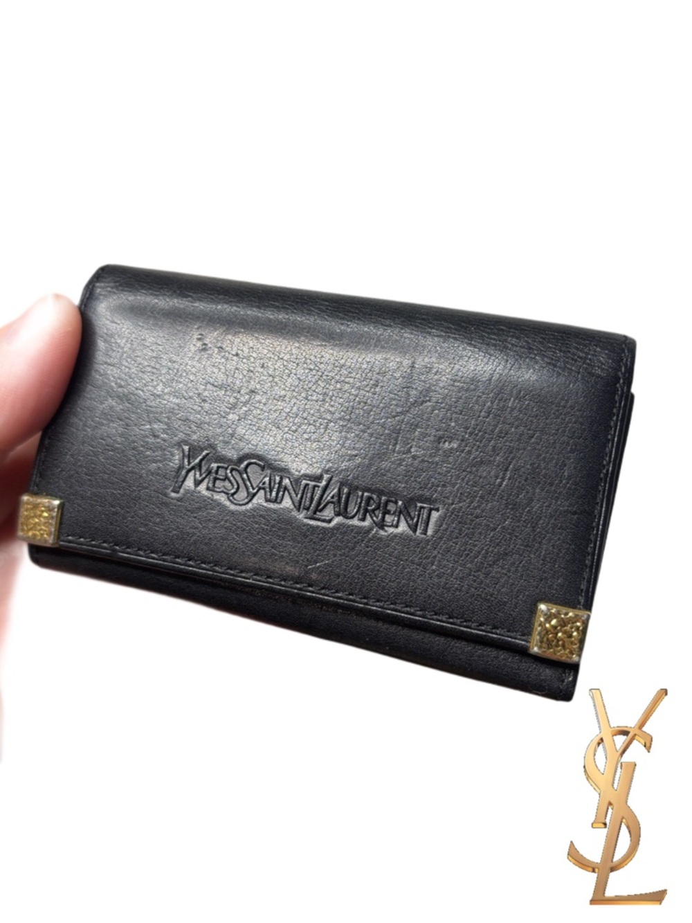 🔥YSL Yves Saint Laurent Black Leather Key & Card Holder Wallet- Full Inclusion - Picture 2 of 16